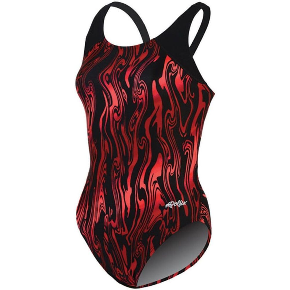 🏊 Dolfin Youth Girls Competitive One-Piece Swimsuit Size 24 Red/Black NWT